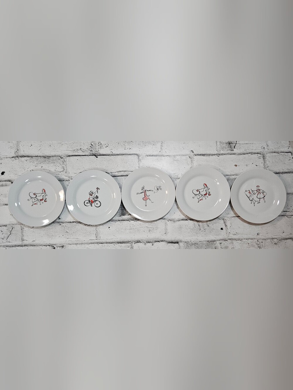 Whimsical Bistro Salad Plates Set of 5 Chef Paris Cafe Design 8 Inch